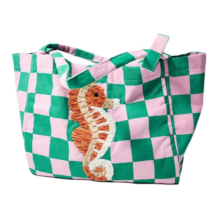 Мини-сумка ZARA Plaid Seahorse Tote Bag Pink Green - изображение 4