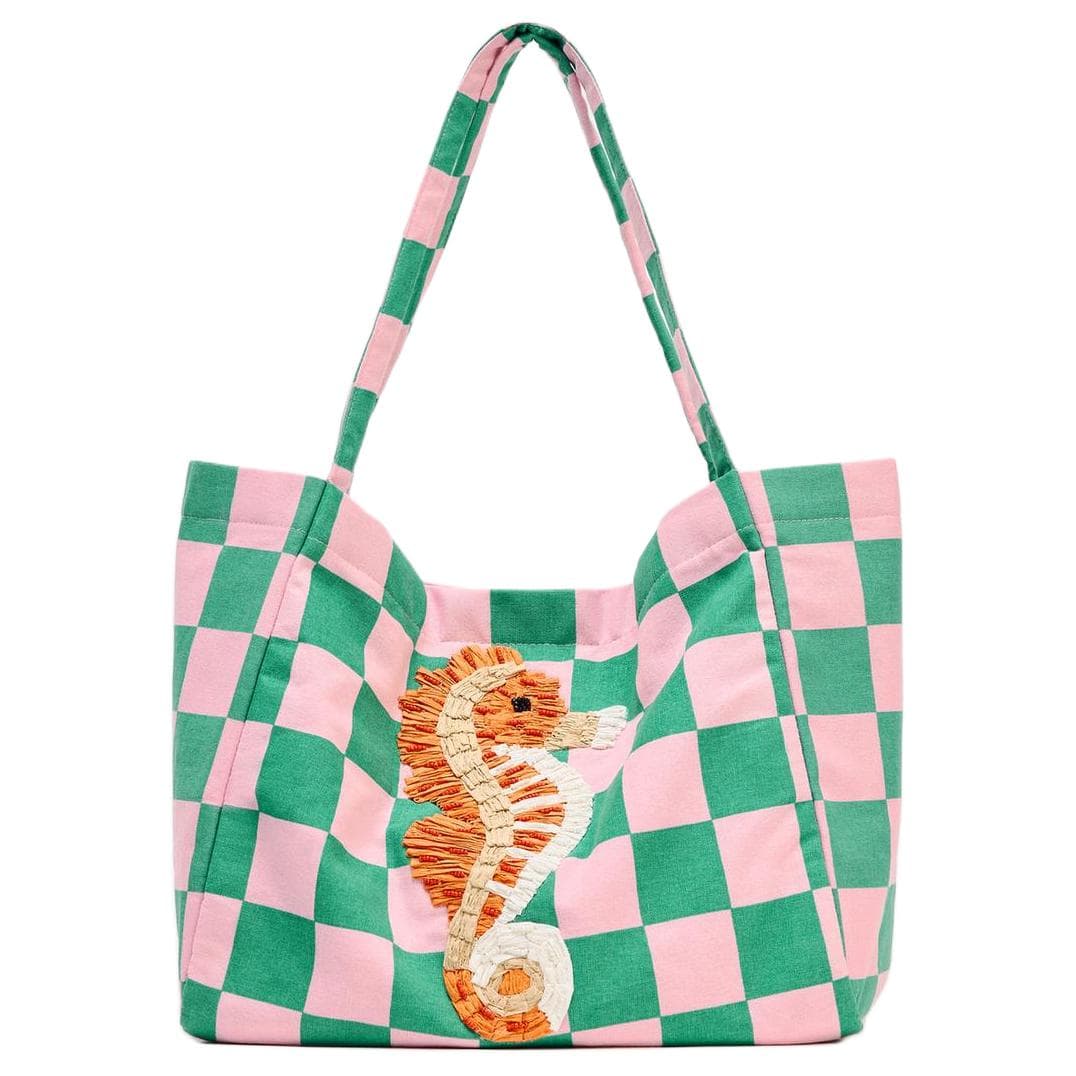 Мини-сумка ZARA Plaid Seahorse Tote Bag Pink Green - изображение 1