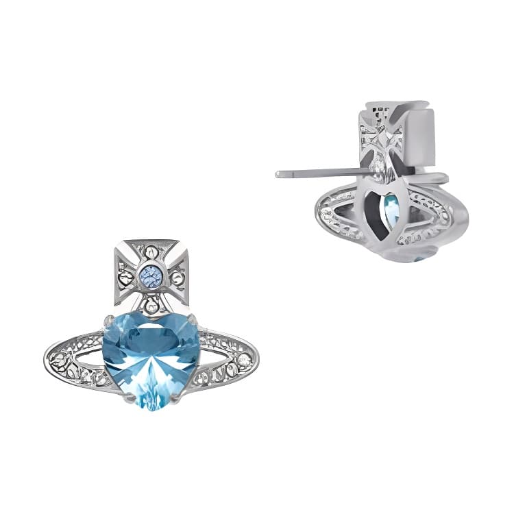 Серьги Vivienne Westwood Ariella Серьги с кристаллами, латунью, сатурном, сердечком и синими бриллиантами, серебристый/синий - изображение 2