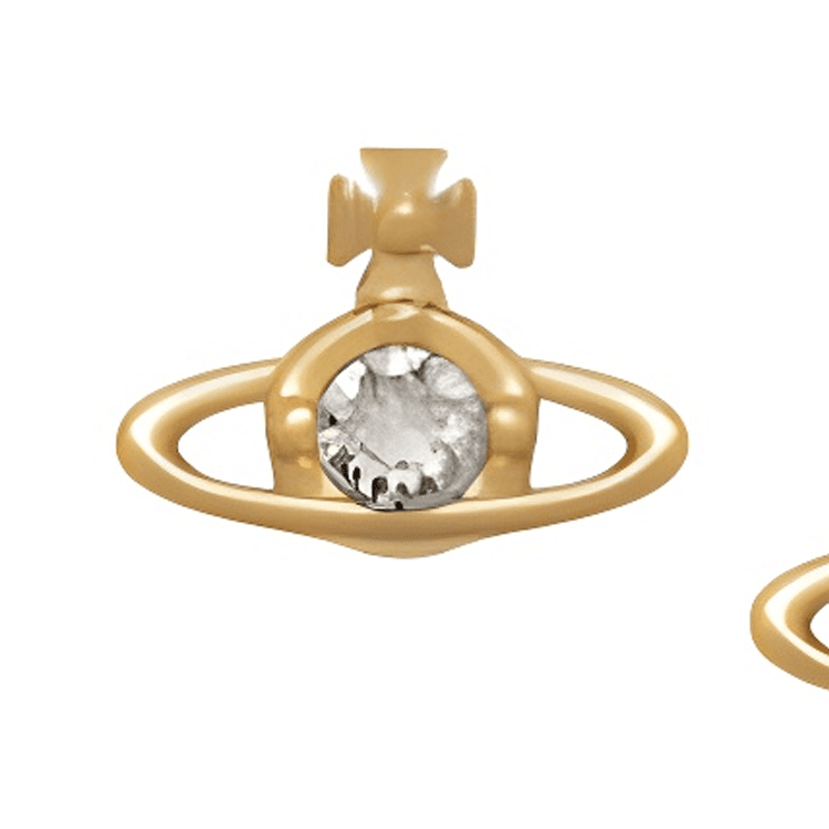 Серьги Vivienne Westwood Nano Saturn design Латунь Серьги-кольца Унисекс Парный Ярко-золотой/Прозрачные бриллианты - изображение 3
