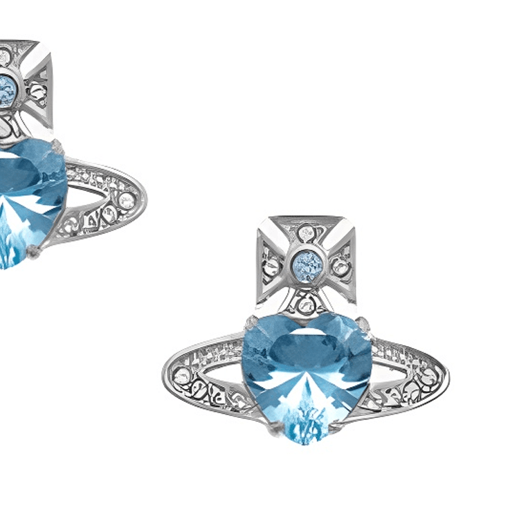 Серьги Vivienne Westwood Ariella Серьги с кристаллами, латунью, сатурном, сердечком и синими бриллиантами, серебристый/синий - изображение 3