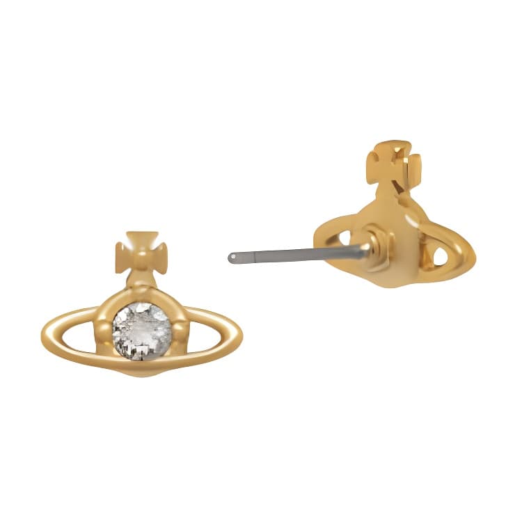 Серьги Vivienne Westwood Nano Saturn design Латунь Серьги-кольца Унисекс Парный Ярко-золотой/Прозрачные бриллианты - изображение 2