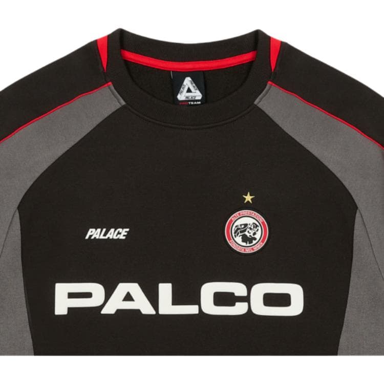 PALACE x SS25 Drop10 PRO TEAM PALCO CREW Футбольные Джерси с круглым вырезом, ребристым краем, цветовой блок, свободный покрой, унисекс, черный - изображение 3