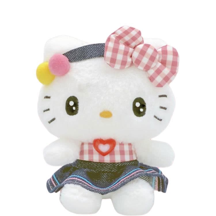 Санрио Hello Kitty Клетчатый Деним Hello Kitty Куклы Плюшевый Украшение 14 см Длина Тела - изображение 1