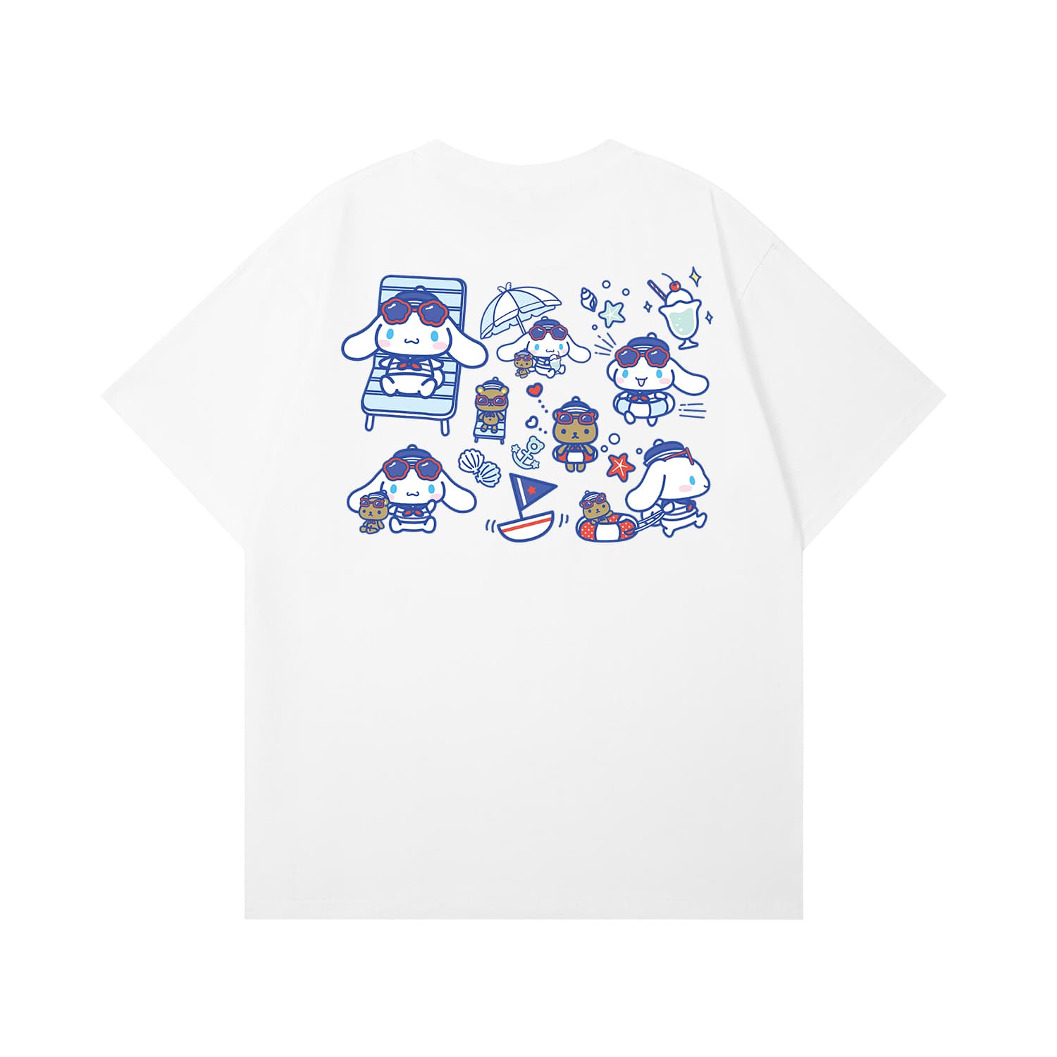 Футболка Sanrio x Cinnamoroll Унисекс футболка с мультяшным принтом и буквами, дышащая, 100% хлопок, свободный покрой, спущенное плечо, белый, черный - изображение 1