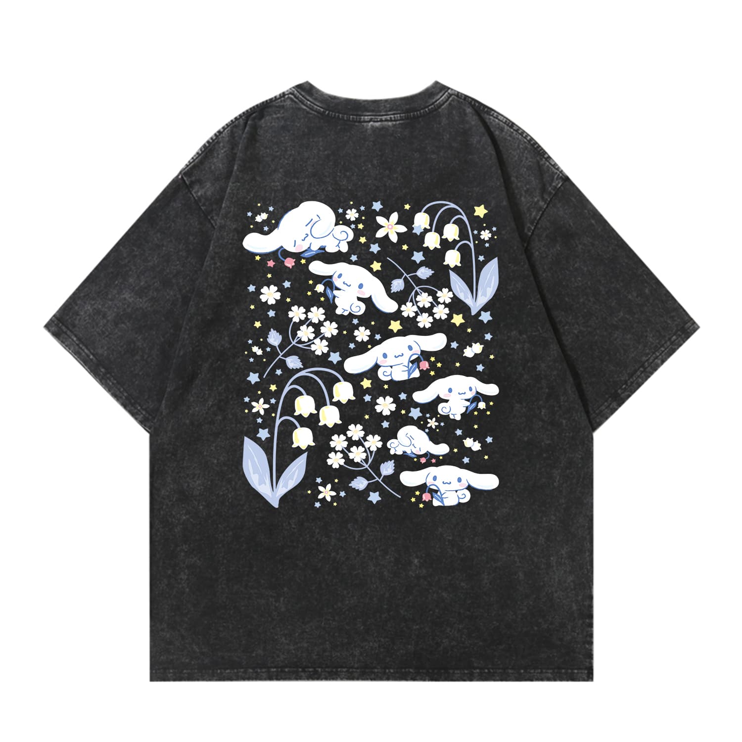 Футболка Sanrio x CINNAMOROLL футболка унисекс с мультяшным рисунком, растительным цветочным принтом и буквами, американский винтаж, промытый, 100% хлопок, дышащий, модный, повседневный, универсальный, парный, короткий рукав - изображение 1