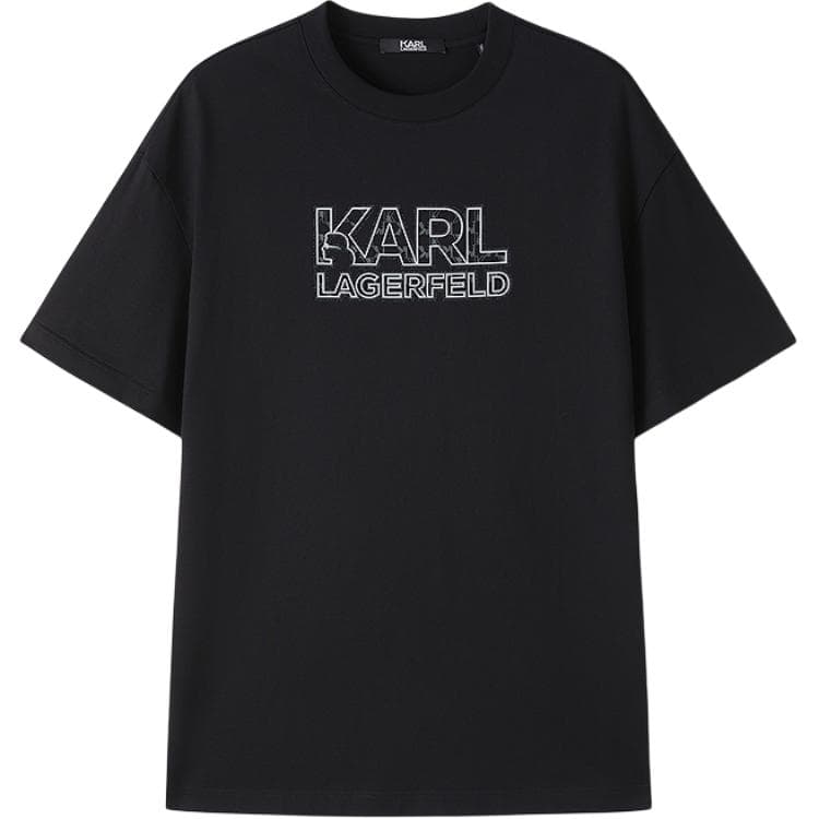 Футболка KARL LAGERFELD Минималистский 100% хлопок Короткий рукав Летний Круглый вырез Мужской Черный - изображение 1