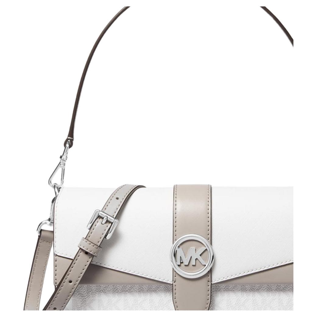 Мини-сумка MICHAEL KORS Greenwich Покрытая холстовая сумка через плечо среднего размера женская белая - изображение 3