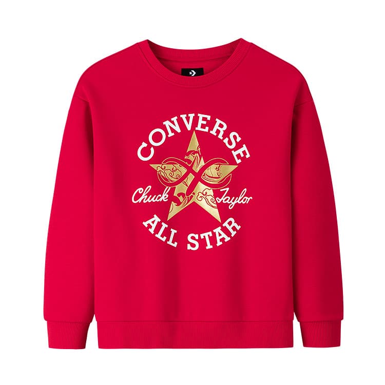 Converse Толстовка CNY All Star Круглый вырез Повседневный Буква Флисовая подкладка Детский - изображение 1