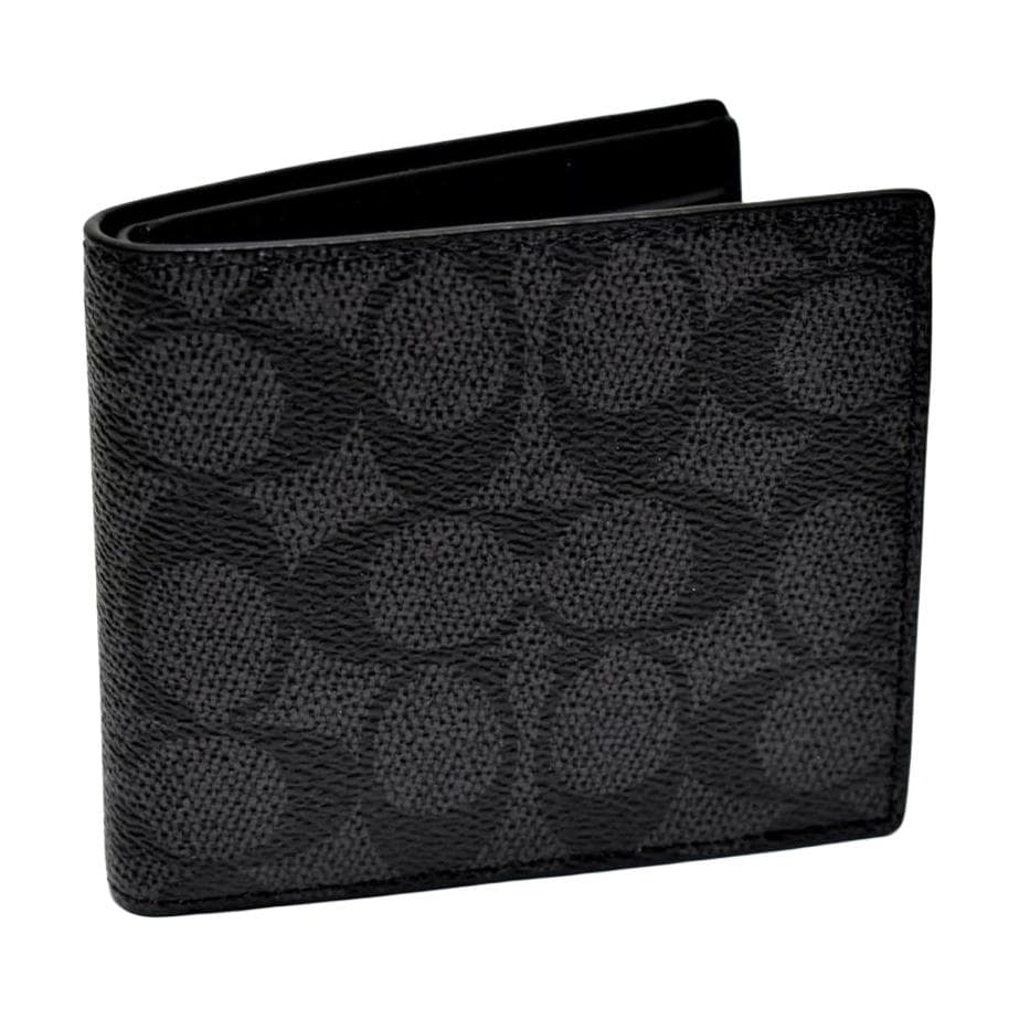 Кошелек COACH Кошелек Billfold с покрытием из холста маленький мужской черный - изображение 3