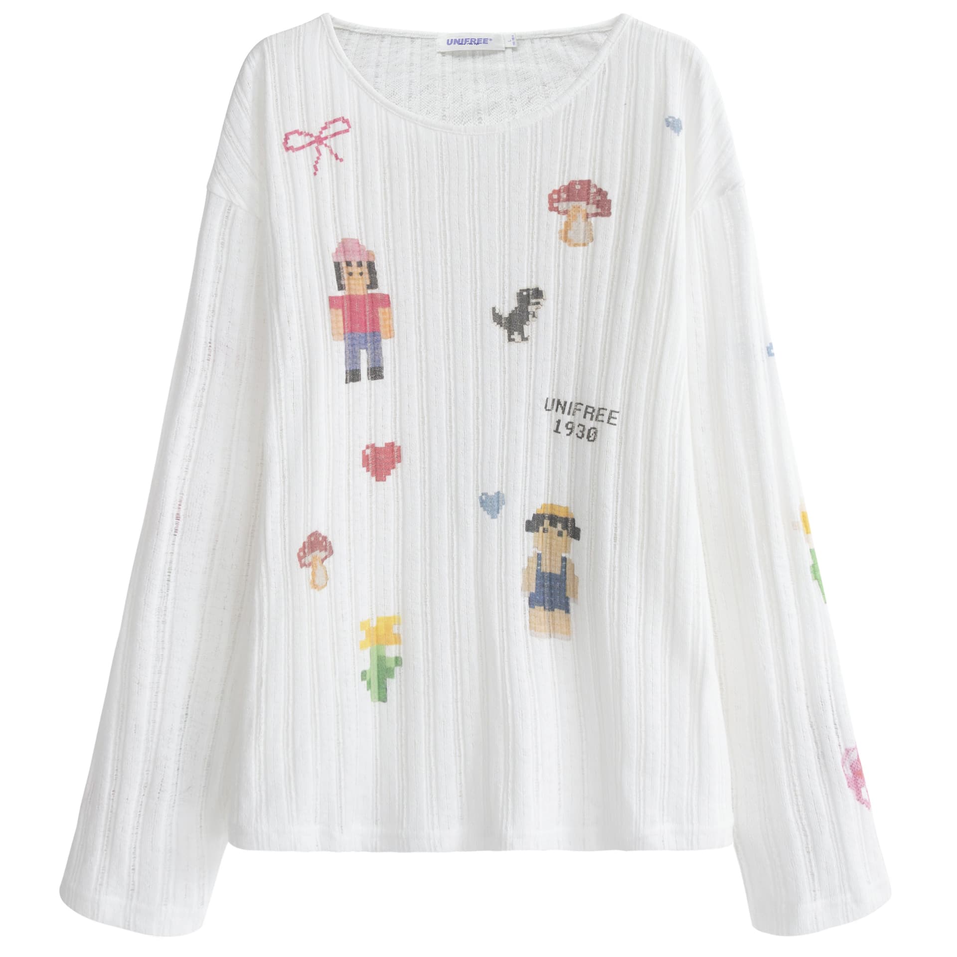 Кофта UNIFREE Cute Print Loose Thin Hollow Long Sleeve Tee - изображение 1