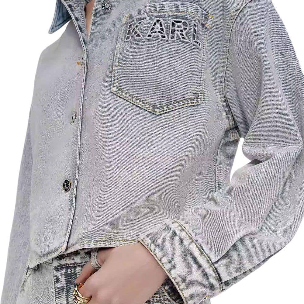 KARL LAGERFELD / Karl Lagerfeld Jeans Городская Жизнь/Путешествие/Коммутирование Роскошь Джинсовые Куртки С Отложным Воротником И Однобортной Застежкой Для Женщин - изображение 7