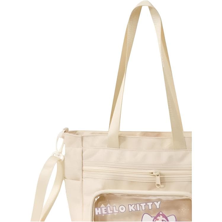 Sanrio Hello Kitty Повседневный Модный Универсальный Утилитарный Мультяшный Милый и симпатичный Портативный Легкий Прочный Прозрачный Полиэстер Ита-сумка Обычный размер Женский Бежевый - изображение 2