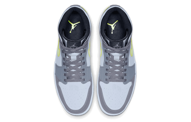 Ретро баскетбольные кроссовки Jordan Air Jordan 1 Mid Neon Yellow Grey - изображение 3