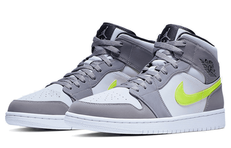 Ретро баскетбольные кроссовки Jordan Air Jordan 1 Mid Neon Yellow Grey - изображение 2