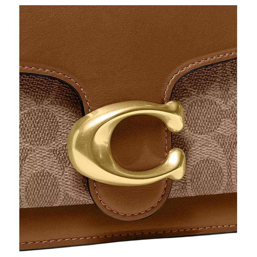 Мини-сумка COACH Tabby Коровья кожа Настольный Сумка через плечо Сумка на плечо Средняя Женская Коричнево-желтая - изображение 4