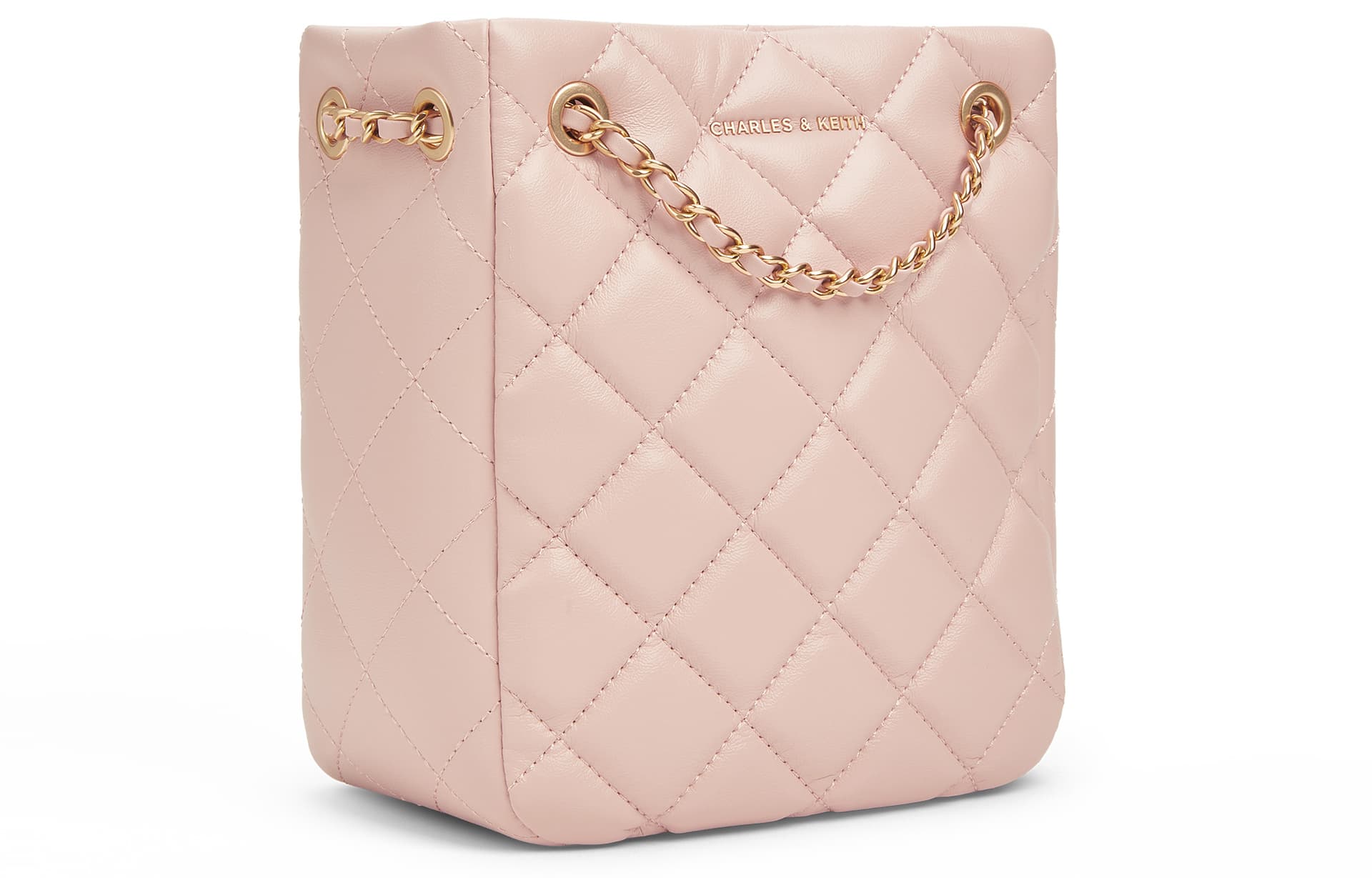 Мини-сумка CHARLES&KEITH Элегантная сумка-тоут с ромбовидным узором и цепью PU через плечо маленький размер женская молочно-белый/черный/светло-розовый - изображение 2