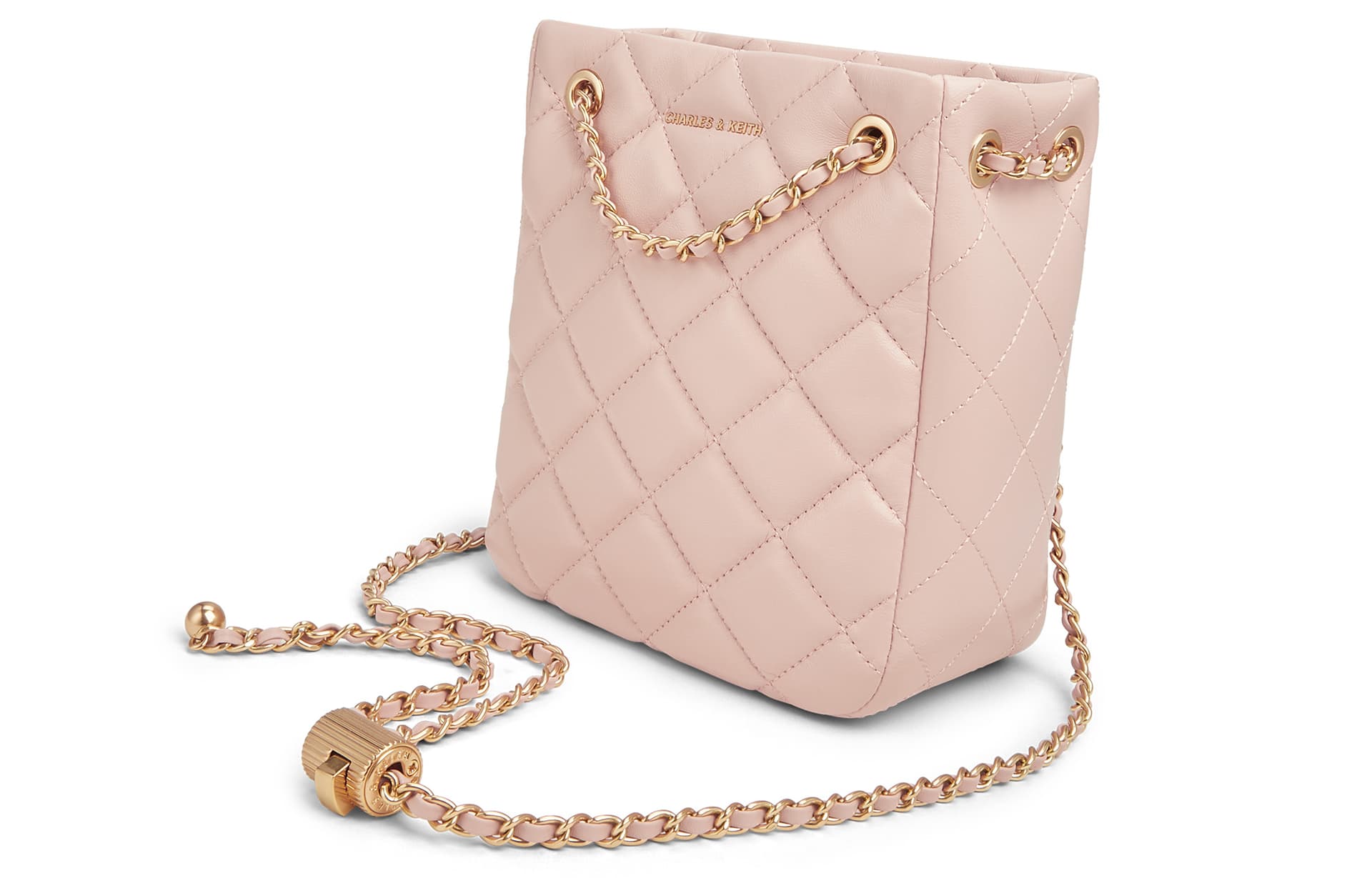 Мини-сумка CHARLES&KEITH Элегантная сумка-тоут с ромбовидным узором и цепью PU через плечо маленький размер женская молочно-белый/черный/светло-розовый - изображение 3