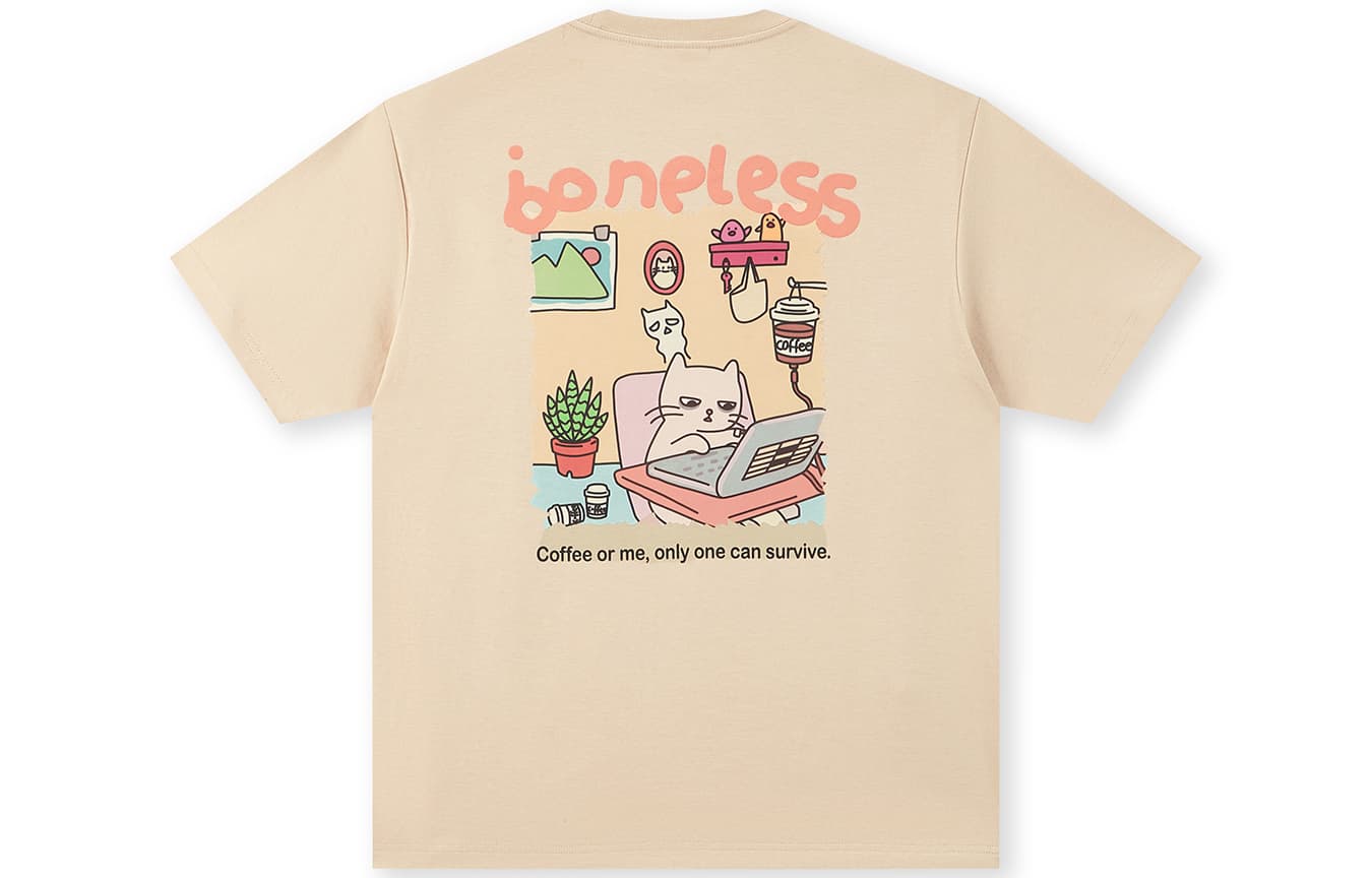 Футболка BONELESS x Кофе Иллюстрация Топ с короткими рукавами Веселье Летний Свободный покрой Роскошная уличная одежда Унисекс - изображение 1
