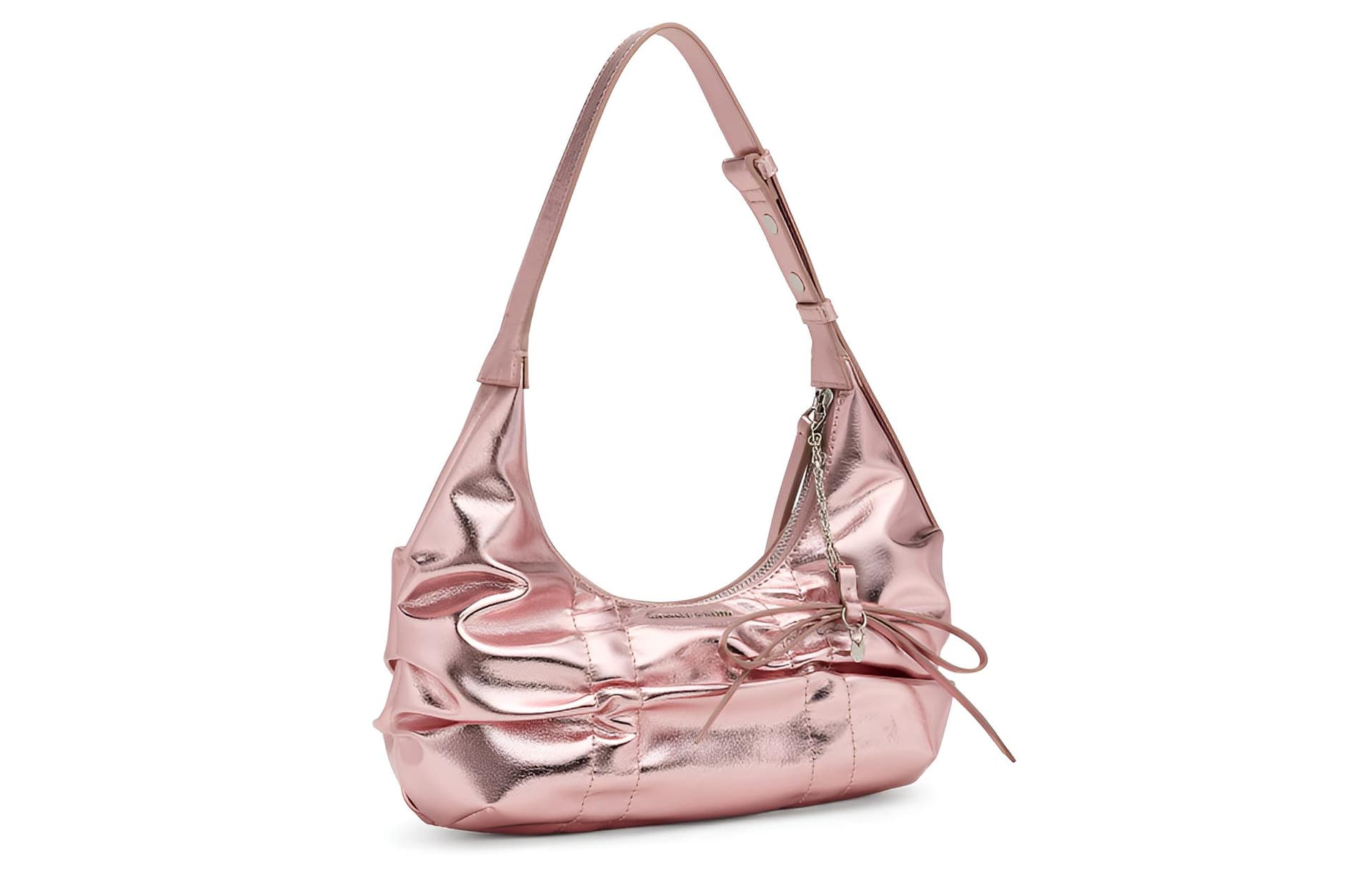 Мини-сумка CHARLES&KEITH Сумка на плечо PU с бантом и оборками, винтажный стиль, маленький размер, многоцветный - изображение 2