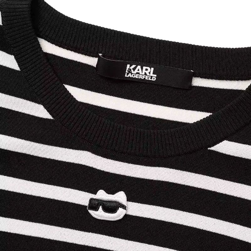 Платье KARL LAGERFELD Деловой повседневный стиль Элегантный Стиль Шанель Премиум На открытом воздухе Модный Круглый вырез Полосатый Средняя длина Прямой Короткий рукав Платье Женский - изображение 3