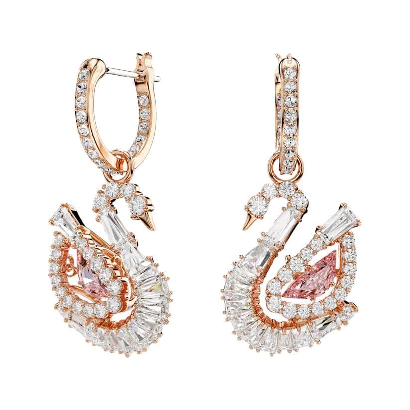 Серьги Серьги Swarovski с цирконием унисекс розовые - изображение 3
