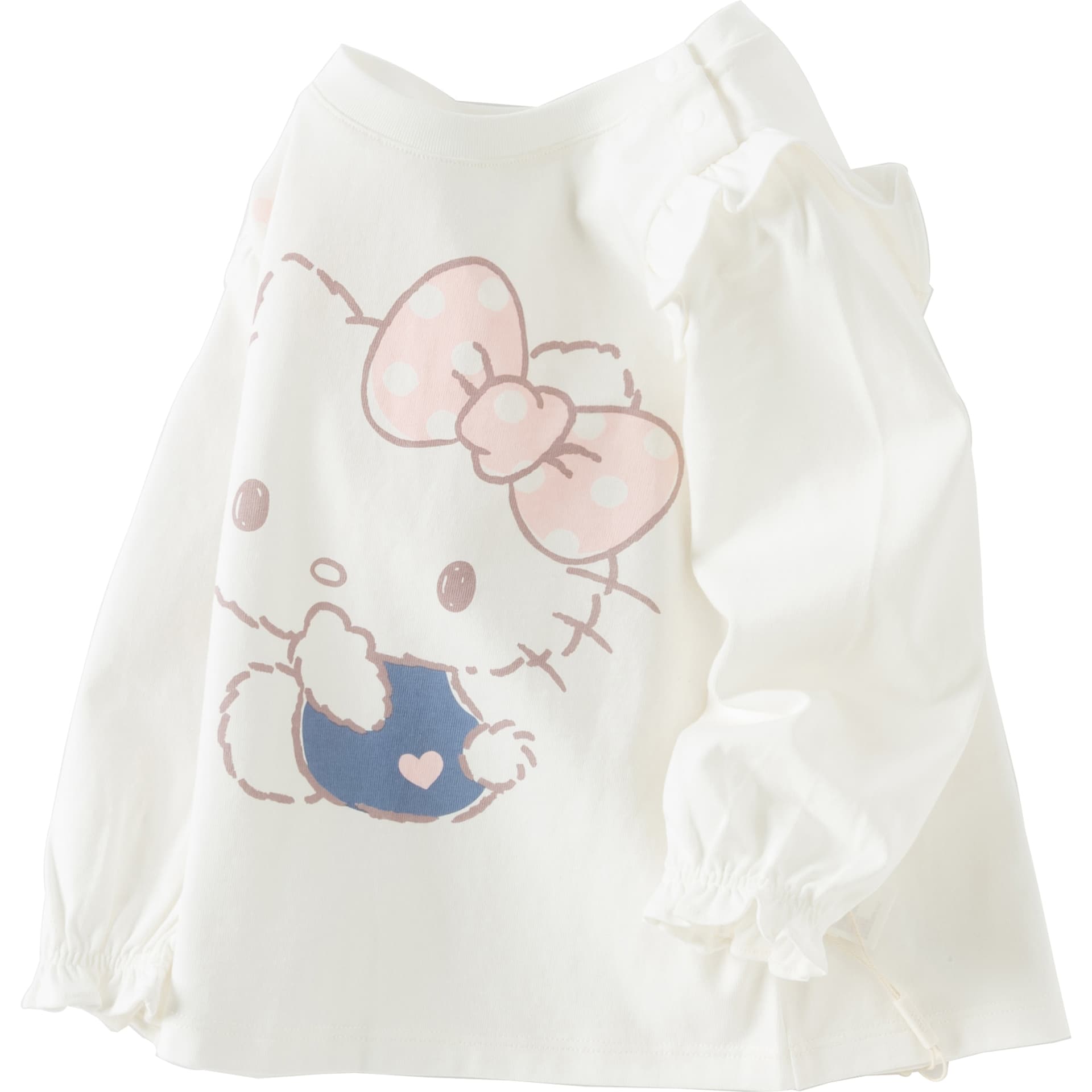 Футболка DAVE&BELLA x HelloKitty Совместная коллекция Детская футболка с принтом, кружевной отделкой, антибактериальный 100% хлопок, мягкий, универсальный базовый слой - изображение 2