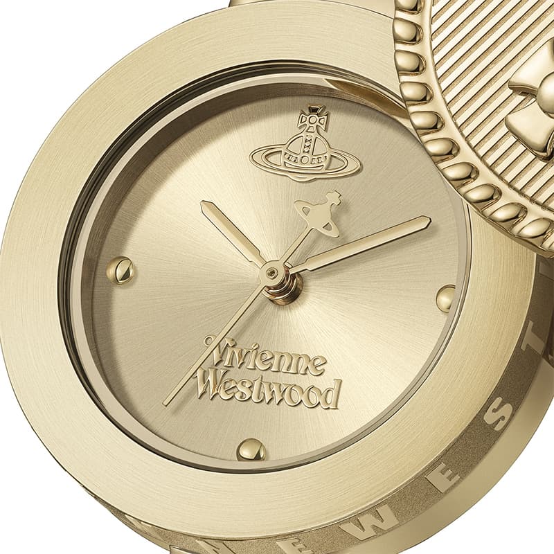 Механические часы Vivienne Westwood Часы с кварцевым механизмом ремешок из нержавеющей стали 25 мм золотистый циферблат - изображение 5