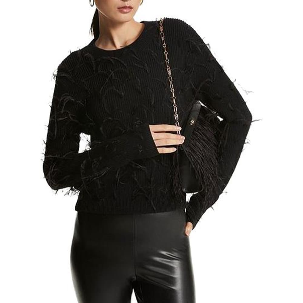 Кардиган MICHAEL KORS SS23 Feather Embellished Merino Wool Blend Cropped Sweater - изображение 1