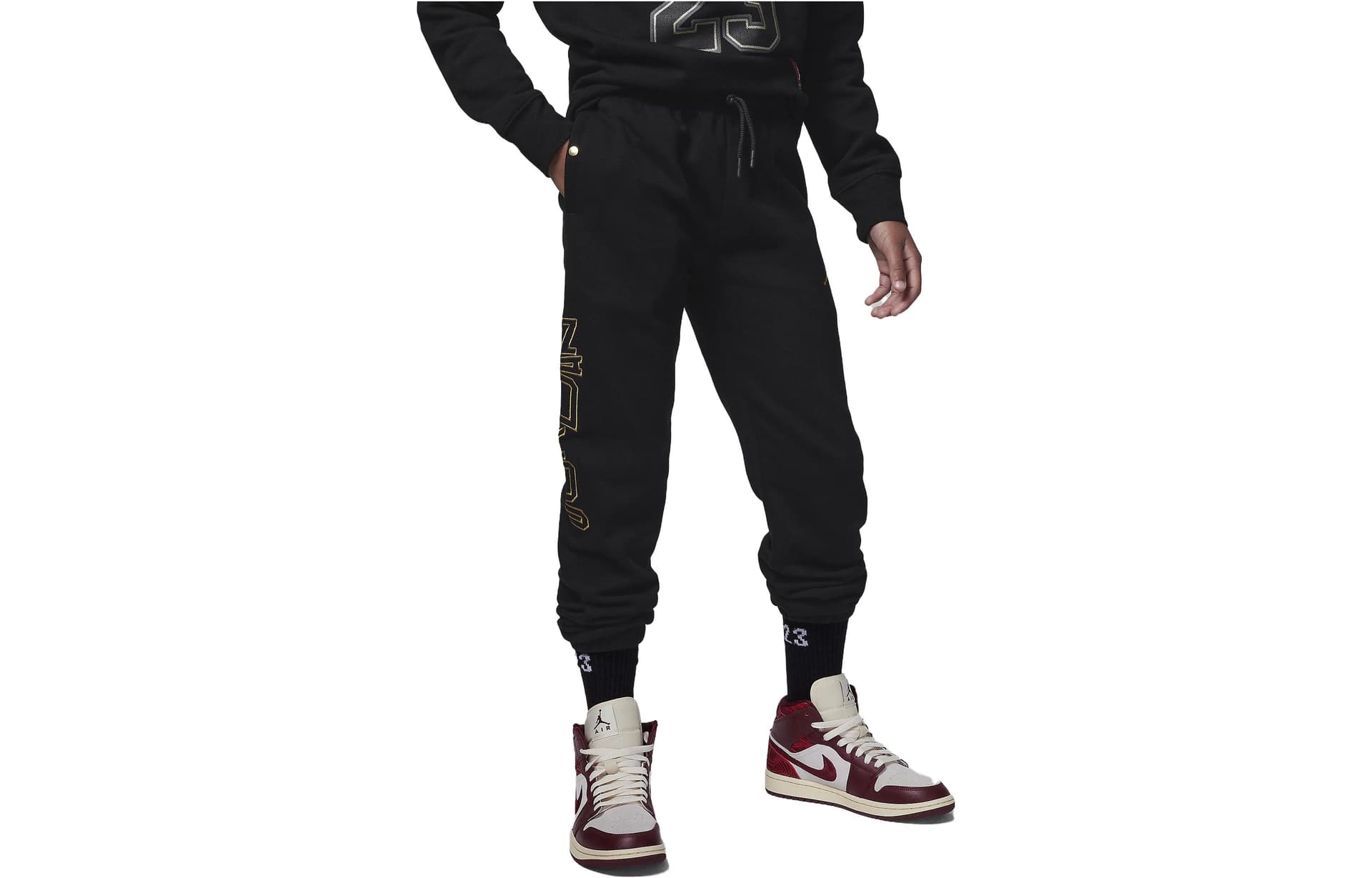 Jordan Take Flight Black and Gold Fleece Pants Logo - изображение 1