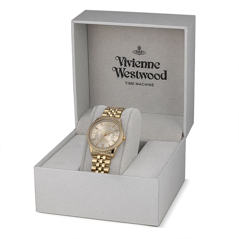 Механические часы Vivienne Westwood Часы с ремешком на запястье кварцевый механизм нержавеющая сталь шнуровка золотой циферблат - изображение 6