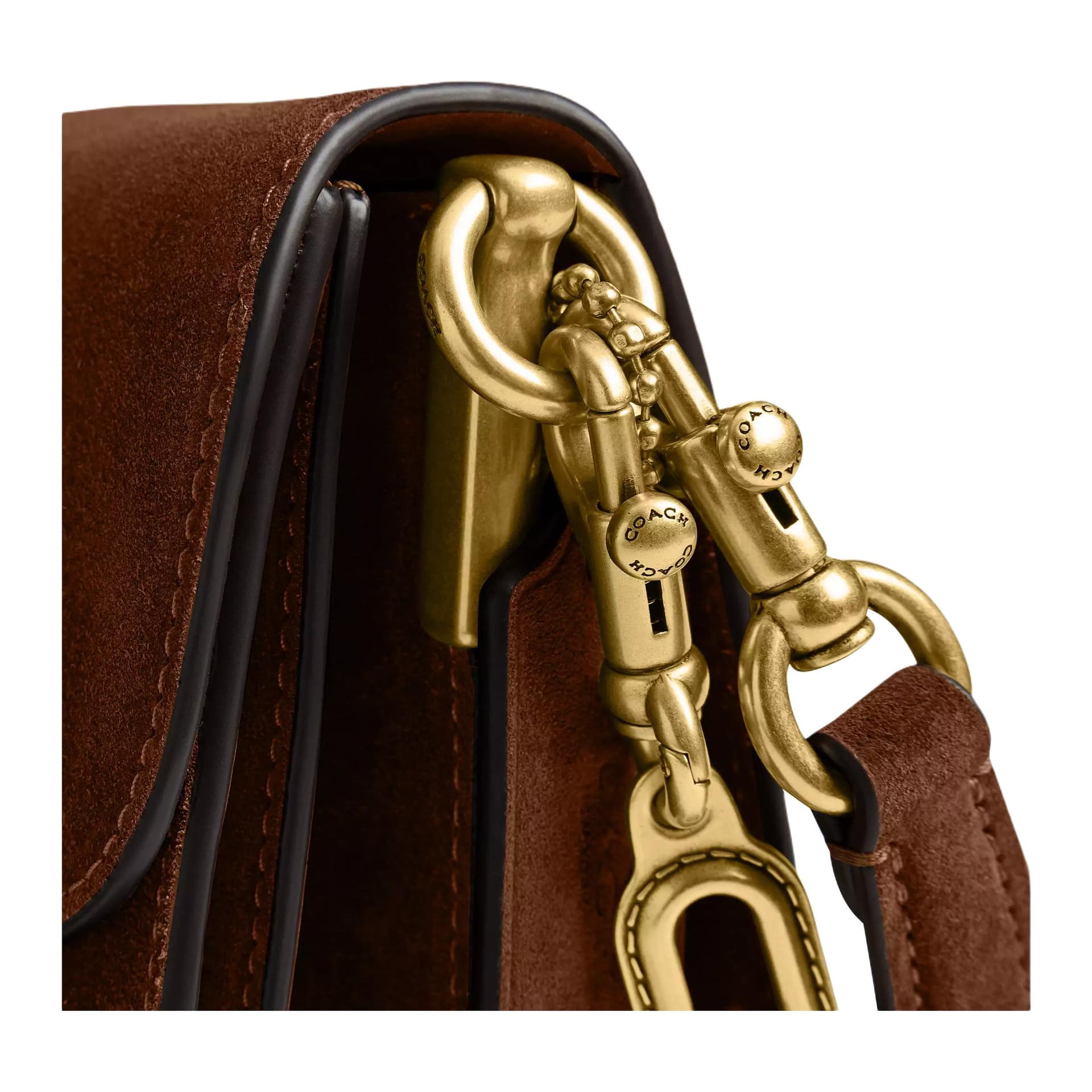 Мини-сумка COACH Цепочка Искусственная замша Сумка через плечо Сумка на плечо Средняя Женская Латунь и Теплый коричневый - изображение 5