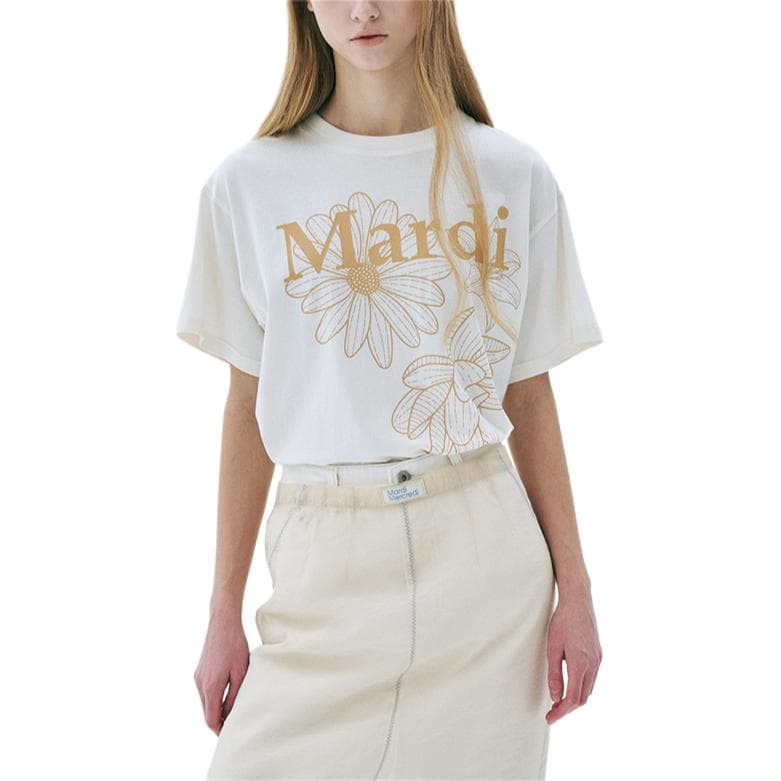 Футболка MARDI MERCREDI Three Flowers Collection T-рубашка Женская Топленое масло Peanuts Корейский стиль - изображение 1