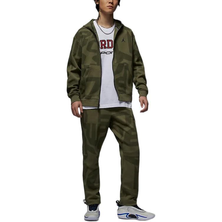 Штаны Jordan SportHOOP Fleece Dri-FIT Универсальные вязаные тренировочные брюки с принтом, быстросохнущие, на шнурках, мужские, средне-оливковый зеленый - изображение 1