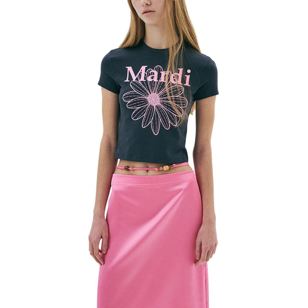 MARDI MERCREDI SS25 Укороченное Т-ШИРТ FLOWERMARDI Лак Уголь Розовый КРОВАТКА Корейский стиль Женский Черный Розовый - изображение 1