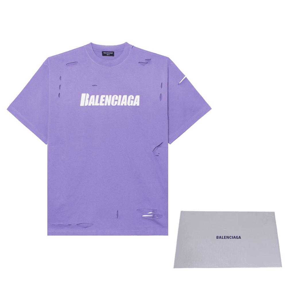 Футболка Balenciaga SS22 Caps Destroyed T-Shirt Purple - изображение 12