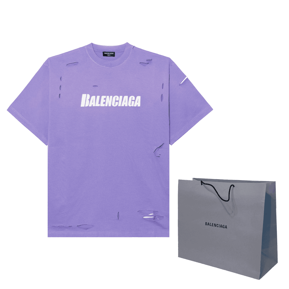 Футболка Balenciaga SS22 Caps Destroyed T-Shirt Purple - изображение 11