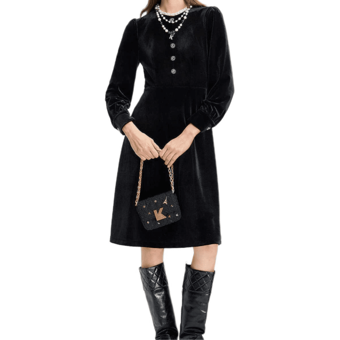 Платье KARL LAGERFELD Длинный Sleeved Платье Женские Черный - изображение 1