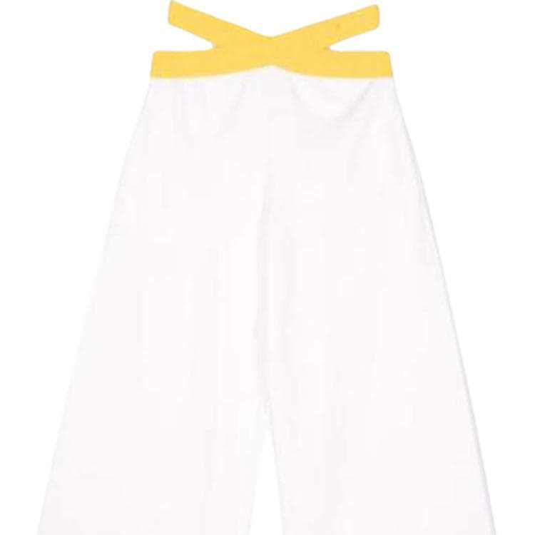 Fendi Однотонный Перекрестный Дизайн Эластичный Ремень Прямой крой Full Length Брюки Белый Детский - изображение 3