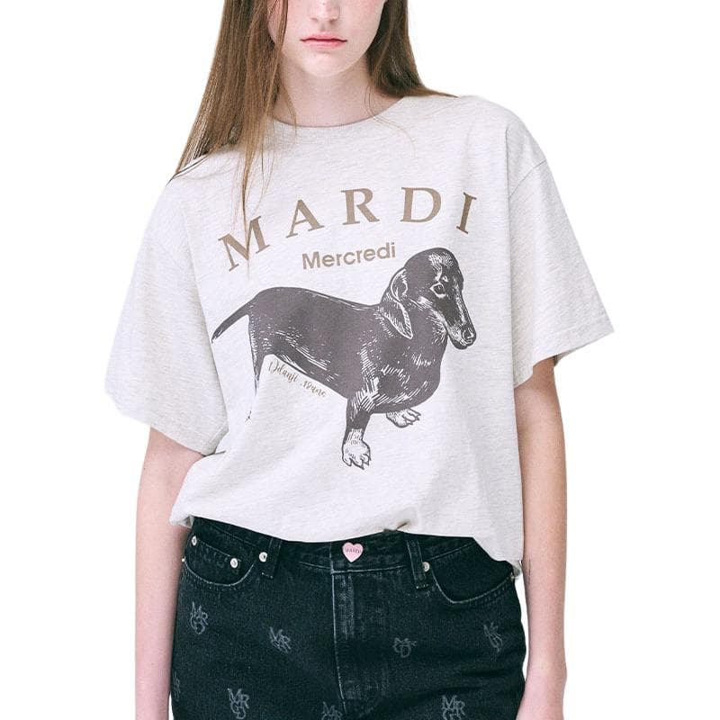 Футболка MARDI MERCREDI Dachshund Puppy Рукав с оборванным плечом T-рубашка Женская Овсяный серый Умбра - изображение 1