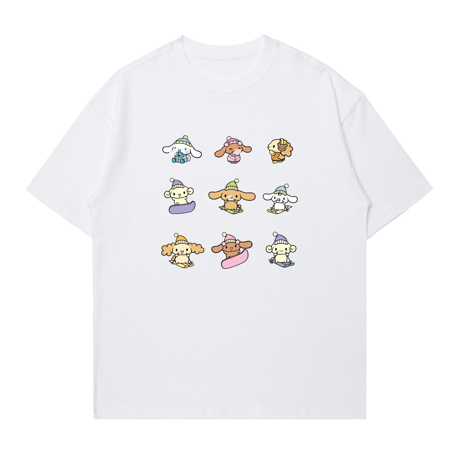 Футболка Sanrio x Cinnamoroll SS25 Tokyo Design Мультяшный Свободный покрой Спущенное плечо Дышащий Ощущение прохлады Для школьников Короткий рукав Унисекс Футболка - изображение 1