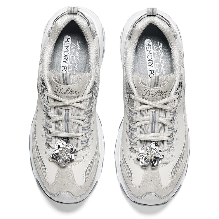 Кроссовки Skechers D'Lites 1,0 Амортизация Устойчивые к истиранию Низкие Кроссовки Женские Серебристый Золото - изображение 3