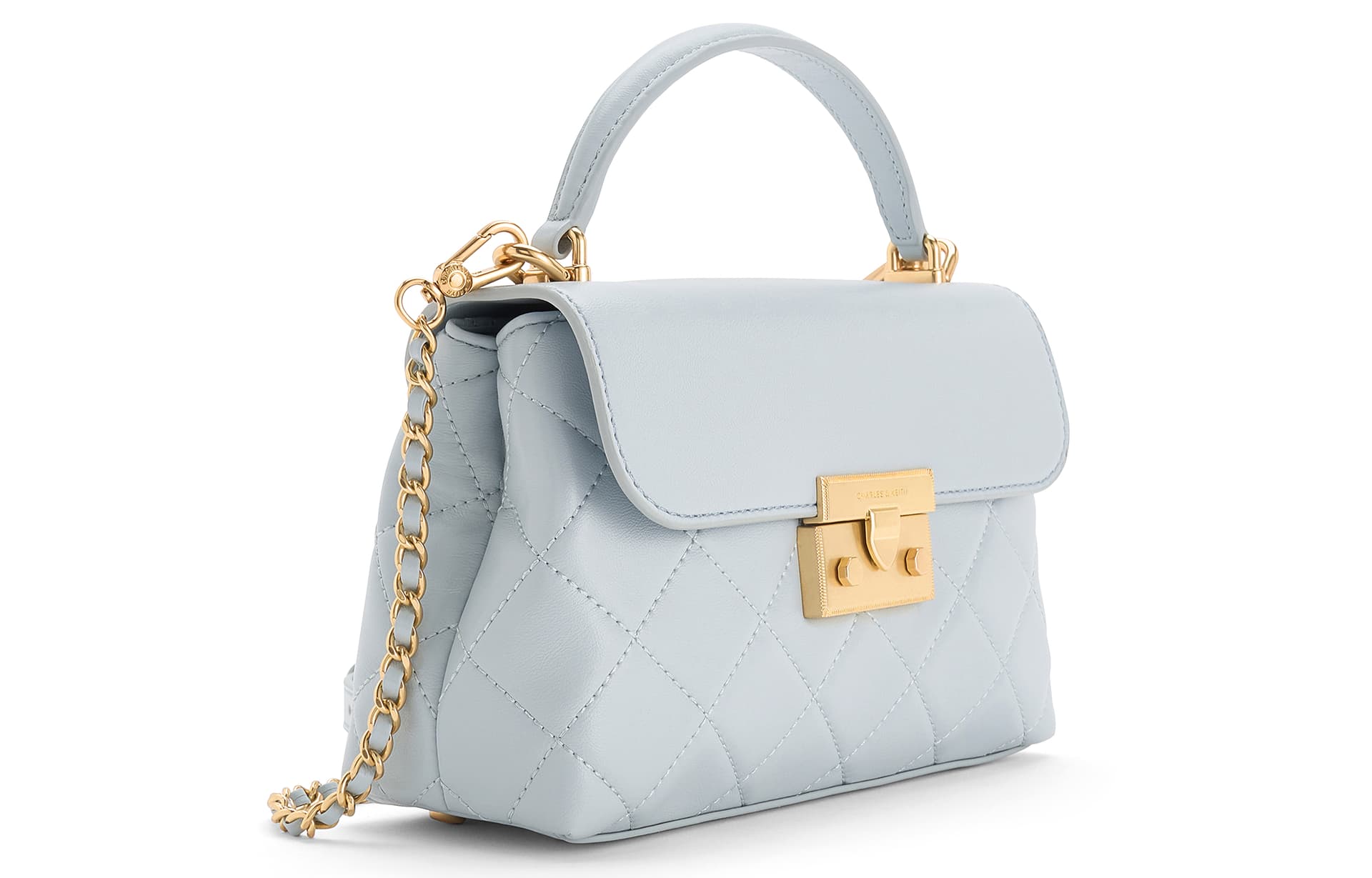 Сумка CHARLES&KEITH Сумка через плечо из PU с ромбовидным узором, маленький размер, женская, кремово-молочный белый/черный/светло-розовый/морская соль голубой - изображение 3