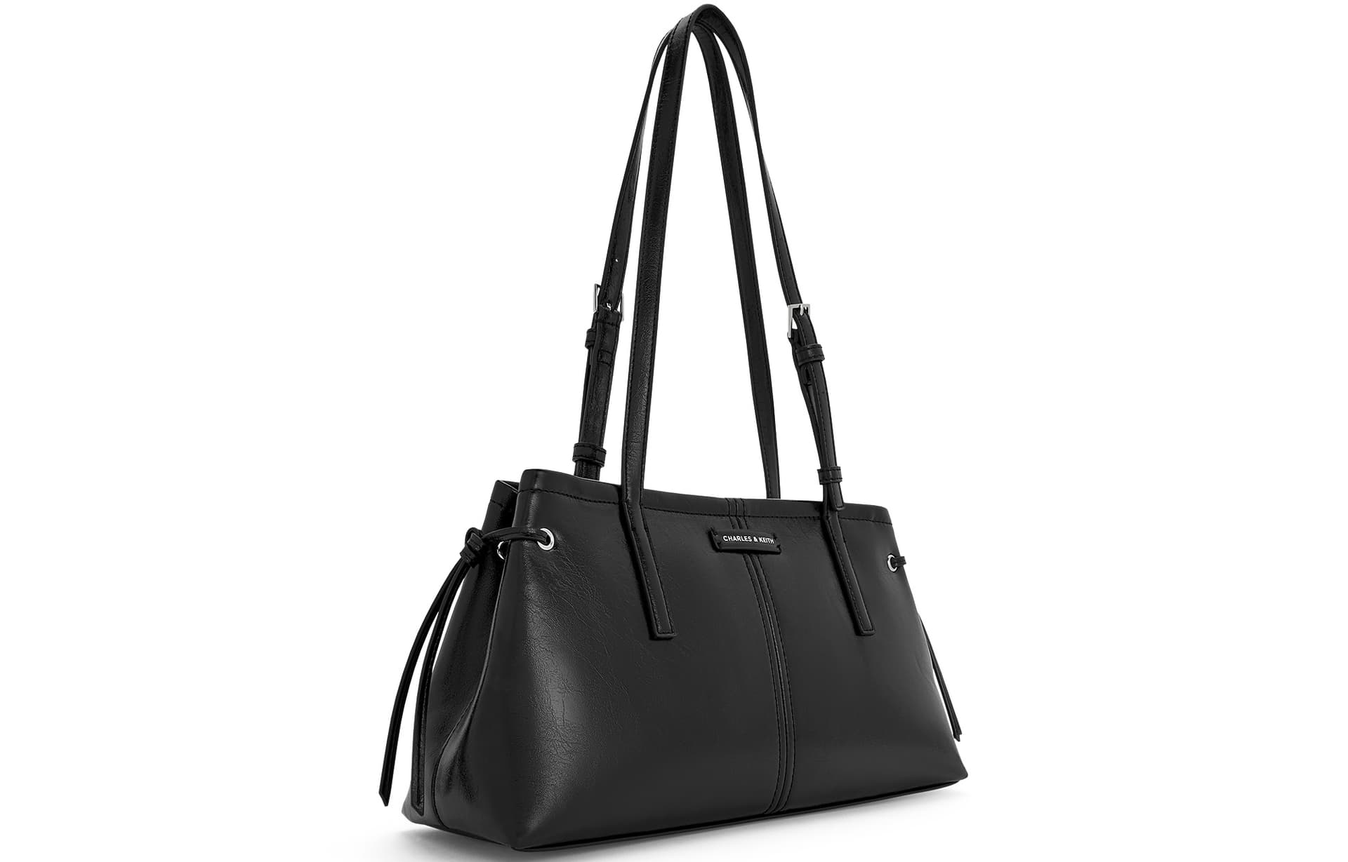 Мини-сумка CHARLES&KEITH Винтажная кожаная сумка через плечо с узлом, средний размер, цвет Distressed Coffee/Черный - изображение 2