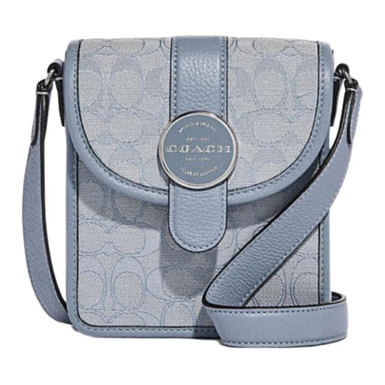 Сумка через плечо COACH N/S 15 Pebble Leather Shoulder Bag Small Silver Marble Blue Denim Morandi - изображение 1