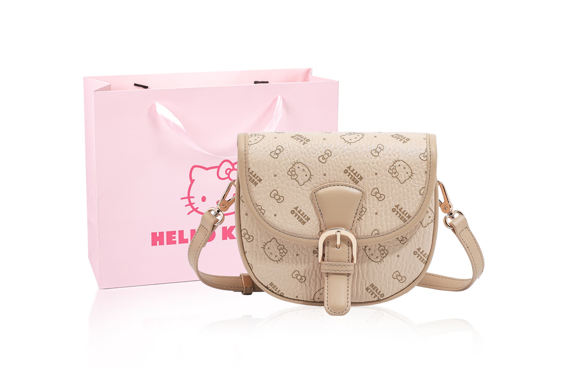 Сумка через плечо Sanrio Hello Kitty PU (полиуретан) Saddle Bag Сумка через плечо Стандартная Женская Розовая Коричневая Молочно-чайная - изображение 3