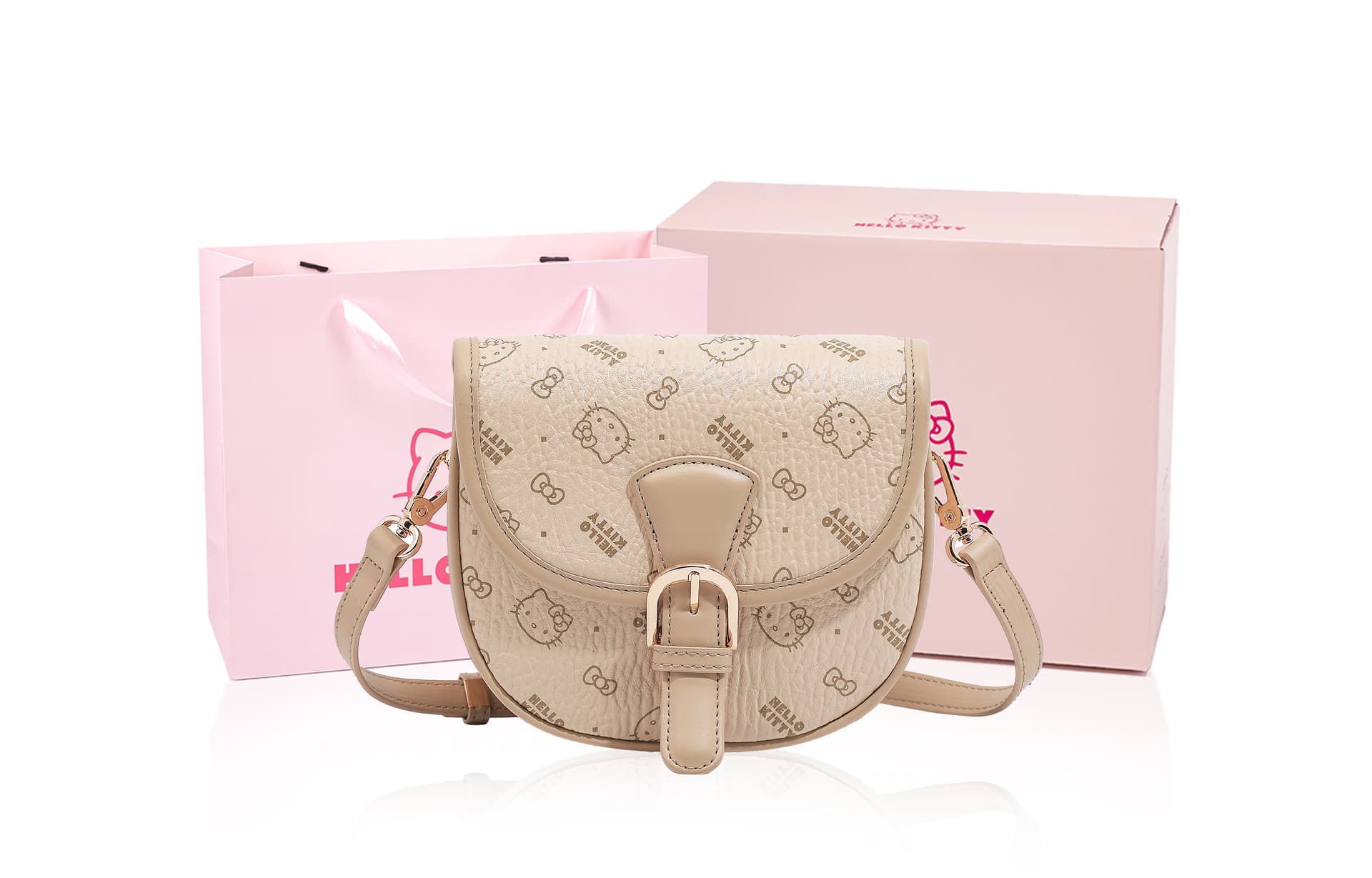 Сумка через плечо Sanrio Hello Kitty PU (полиуретан) Saddle Bag Сумка через плечо Стандартная Женская Розовая Коричневая Молочно-чайная - изображение 2