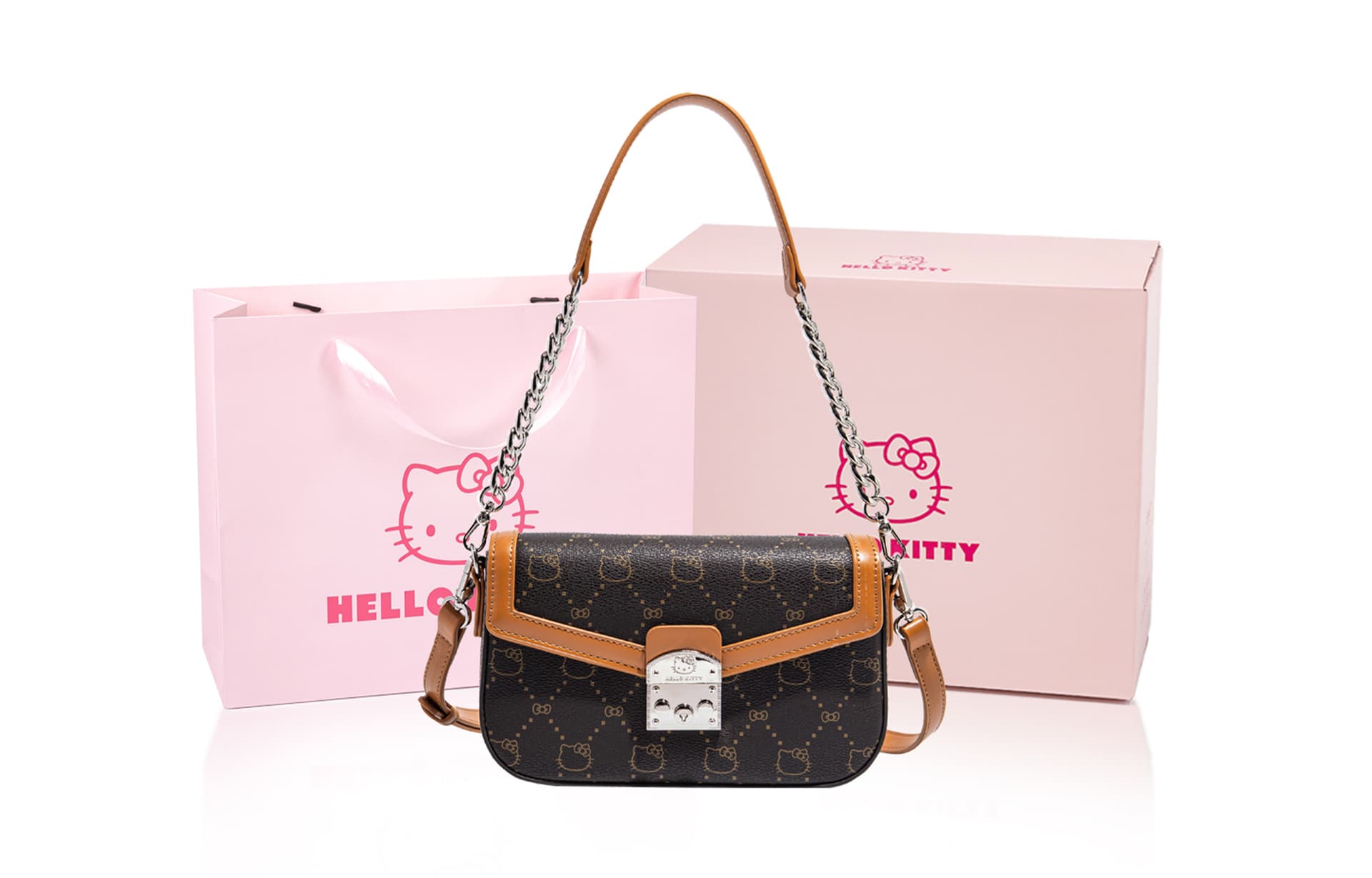 Мини-сумка Sanrio Hello Kitty PU (полиуретан) Сумка через плечо Стандартная Женская Экрю Хаки Кофейный - изображение 2