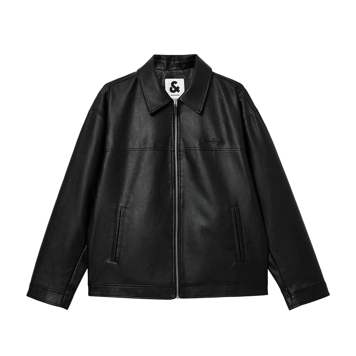 Куртка JACK&JONES Осенний модный байкерский жакет из зернистой кожи PU с отложным воротником, американский уличный стиль, универсальный мужской - изображение 4