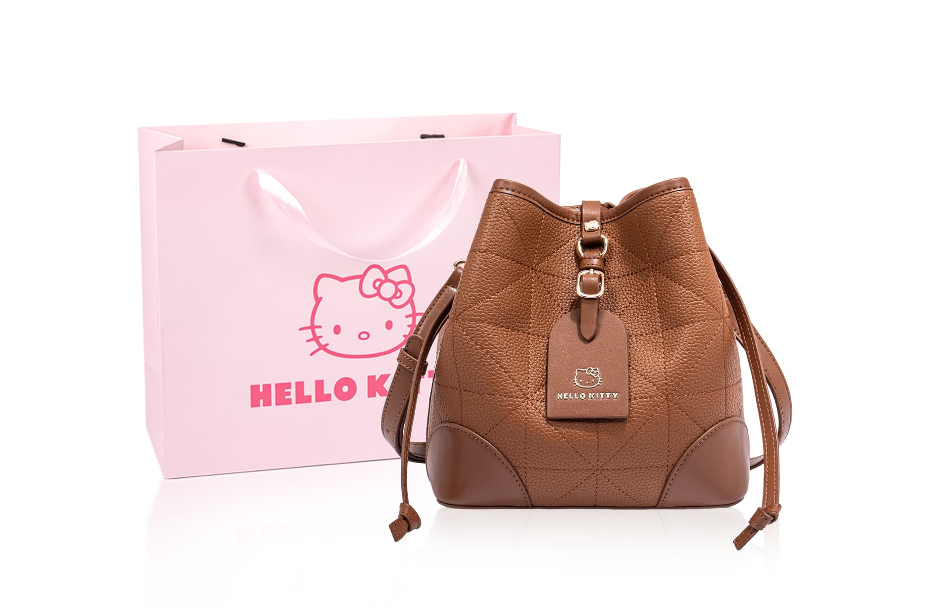 Мини-сумка Sanrio Hello Kitty PU (полиуретан) Сумка через плечо Стандартная Женская Экрю Коричневый Черный - изображение 10